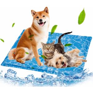 Dog Cooling Mat Pet Cooling Chill Pad Cool Blanket Water Injection Durable Cooling Dog Bed Mats for Extra Large Dogs Cats for Kennels Crates Beds Thick Foam Base (Blue)