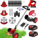Electric Weed Wacker Cordless Weed Trimmer Battery Powered 2 X 2.0Ah Batteries, 3-in-1 Stringless Grass Trimmer/Brush Cutter/Lawn Mower, Edger Weed Trimmer with Wheel & 23 Blade for Garden Yard