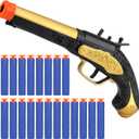 YouLeChen Pirate Flintlock Pistol Toy for Kids, Toy Foam Blaster with 20 Soft Darts, Halloween Pirate Buccaneer Themed Costume Accessory Toy Gun for Boys and Girls Aged 3 4 5 6 7 8+ Years Old