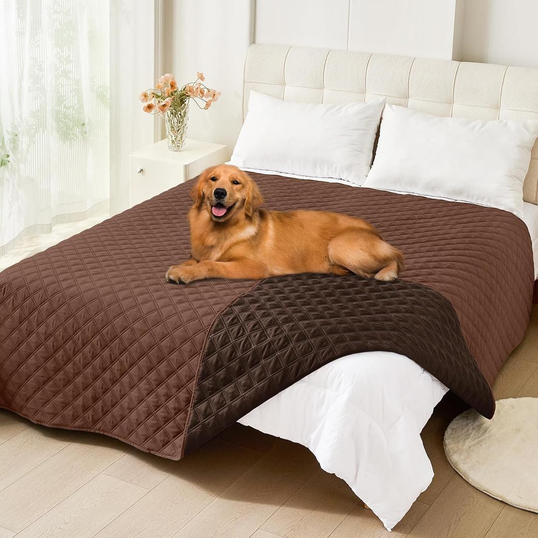 Smiry Waterproof Dog Bed Cover Pet Blanket, Soft Washable Dog Blanket for Furniture Bed Couch Sofa Reversible, Checkered (82"x82", Brown/Chocolate)