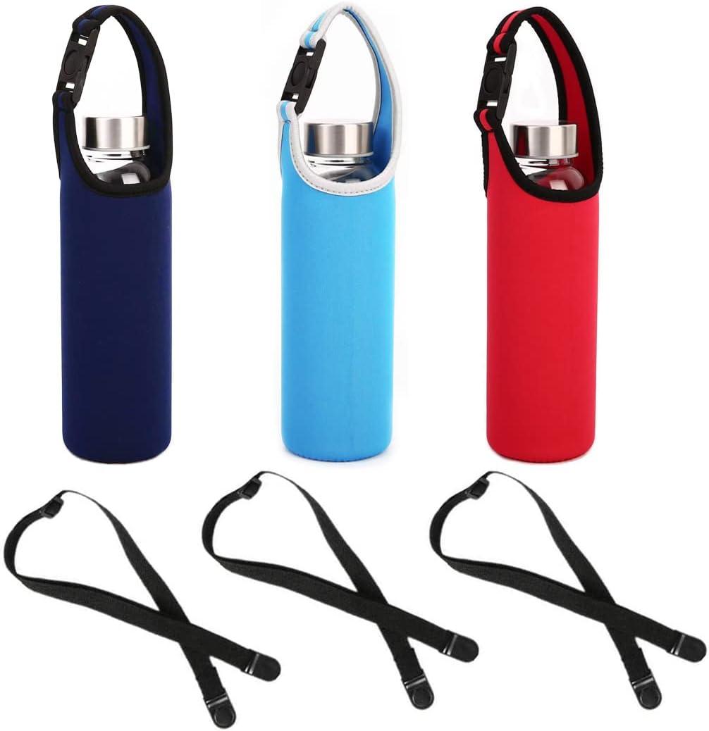 3 PCS Water Bottle Carrier with Shoulder Strap 16oz-21oz, TuNan Neoprene Sleeve Cup Holder Pouch with Carrying Handle for All Portable Sport Water Bottle -3 Colors