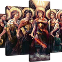 ARNLRDYA Saint Michael Archangel Wall Decor, 60''Wx32''HSeven Archangels Wall Art, 3 Panels Canvas Print, Frame Ready to Hang, Religious Poster