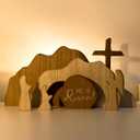 He is RisenEmpty Tomb Scene Spring Easter Decorations, Jesus Nativity Resurrection Figurines Set With Wooden Cross For Home, Office, Table, Shelf, Mantle Decor  Christian Catholic Religious Gifts (7 Pieces)