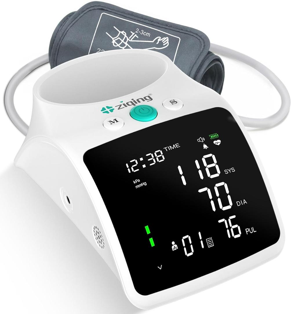 Blood Pressure Monitor, Rechargeable High Blood Pressure Cuff Upper Arm with Large Cuff XL, Led Backlit Screen & 2 * 99 Sets of Memory - Talking Bp Machine with Carrying Case