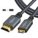 Twozoh Long Mini HDMI to HDMI Cable 30FT, HDMI to Mini HDMI Braided Cord Support 720P 1080P Projector, Monitor, Tablet, Camcorder