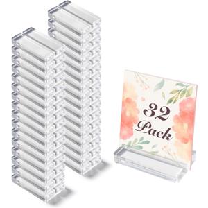 3" Acrylic Sign Holders, 32 PCS Clear Place Card Holders with Card Slot, Table Numbers Display Stands, for Wedding/Menu/Meeting/Table Numbers