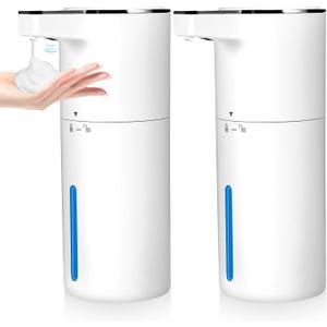 Touchless Automatic Soap Dispenser, 2 Pack Smart Sensor Foam Hand Wash Dispenser, USB Rechargeable & Adjustable Customizable for Bathroom Countertop Kitchen Sink, 13.5 oz White