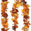 DearHouse 2 Pack Fall Maple Leaf Garland - 5.9Ft/Piece Hanging Vine Artificial Autumn Foliage for Thanksgiving, Home, Wedding, Fireplace, Party, Christmas Decor (Light Orange)