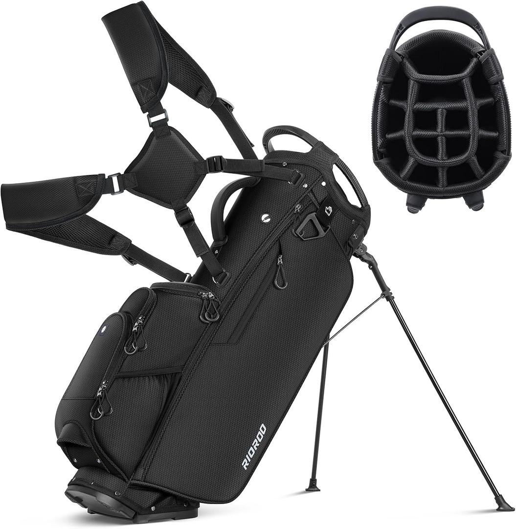 14 Way Golf Stand Bag, Men Women Lightweight Golf Bag with Individual Full-Length Dividers, 9 Tactical Pockets, Cooler Pocket, Rain Cover Ergonomic Dual Strap for Easy Carry