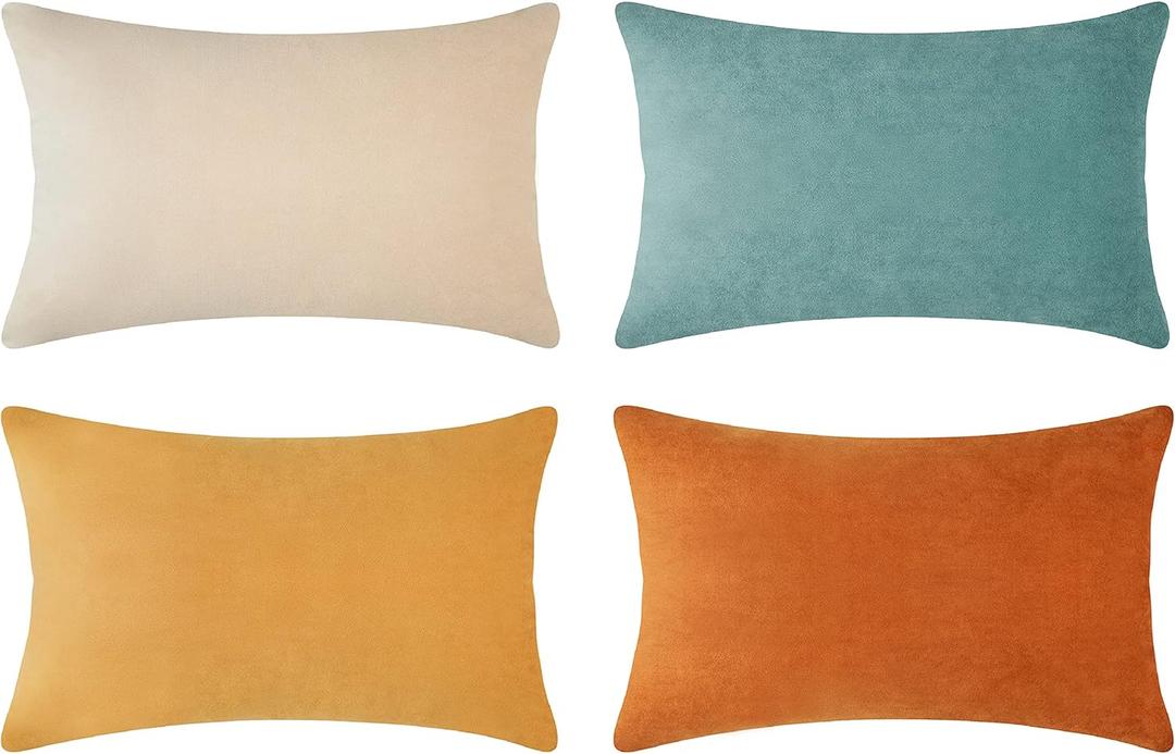 MONDAY MOOSE Decorative Throw Pillow Covers Cushion Cases, Set of 4 Soft Velvet Modern Designs, Mix and Match for Home Decor, Pillow Inserts Not Included (12x20 inch, Orange/Teal)