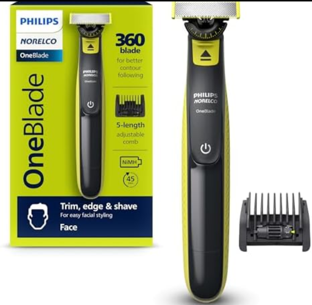Philips Norelco OneBlade 360 Hybrid Face, Electric Beard Trimmer and Shaver, with 360 Blade Technology, 1x 360 Blade for Face, 5in1 Adjustable Comb, Model QP2724/90