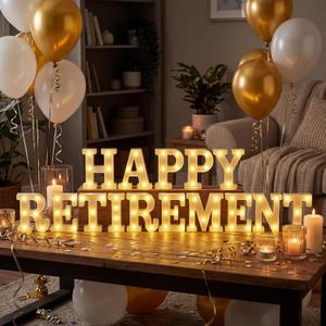15 Pcs Happy Retirement Party Decorations Retired Marquee LED Light Letters Battery Powered Happy Retirement Light Sign for Wall Shelf Table Celebrating Retired Gifts Backdrop Party Supplies