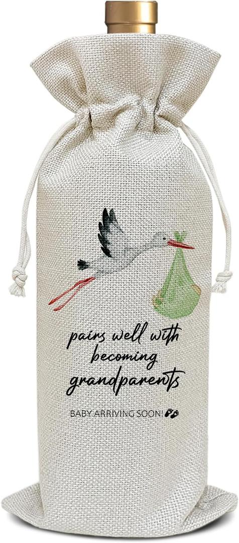 Pregnancy Announcement for Grandparents Gift Wine Bag, New Grandparents Gifts First Time Baby Announcement Expecting Grandparents Gifts, Wine Gifts for Women Men /04