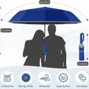 Seniny Travel Umbrella with Carabiner Handle, Windproof Large Umbrellas for Rain with Dual-Rib Structure, Portable Compact Umbrella with Reflective Strip, Car Backpack UV Umbrellas for Sun Protection