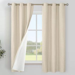 YoungsTex Natural Linen 100% Blackout Curtains for Bedroom, Thermal Insulated Drapes with Grommet Full Room Darkening for Living Room Window, 2 Panels, 38 X 63 Inch