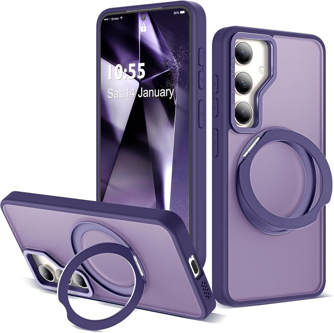 for Samsung Galaxy S23 Case with 360Rotatable Magnetic Ring Stand Compatible with Mag-Safe Military Protection Matte Translucent Phone Cases for Galaxy S23,Purple