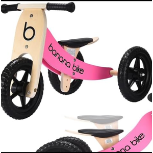 banana bike Wooden Balance Bike - Trike for Toddlers - Ages 6 Months to 6 Years - Long Service Life - Teaches How to Balance and Pedal, Pink Version - 10.23x3.46x3.46 inches, Pink
