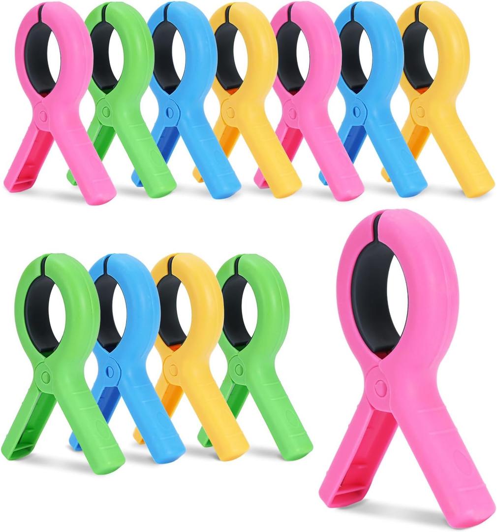 12Pcs Beach Towel Clips for Beach Chairs, 3.7 Inch Chair Clip for Cruise Pool, Clothes Pins Heavy Duty 4 Colors