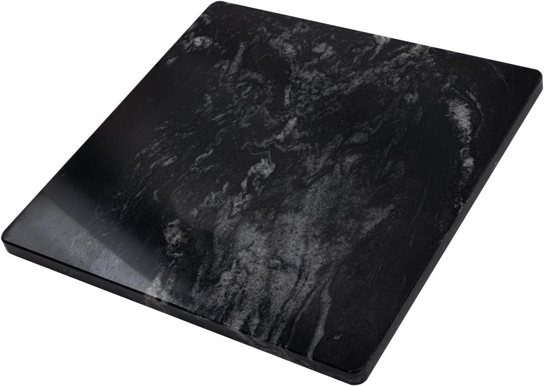 Marble Cutting Board For Kitchen, Pastry Board, Black Marble Slab Gift With Non-Slip Feets, 16x16 Inch, Pack Of 1 Piece (Everest Black with White Veins)