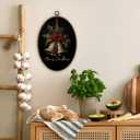 SHQIEUDH Moody Christmas Bells Oval Wall Art 8.6x11.4, Vintage Christmas Red Bow Framed Canvas Prints Artwork, Rustic Farmhouse Winter Holiday Oval Wall Hanging Decor for Living Room Home Bedroom