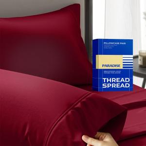 Thread Spread 100% Egyptian Cotton Pillow Cases Queen Size Set of 2 - Luxury 1000 Series Paradise Collection Queen Pillow Cases (Burgundy), Soft Cooling Sateen Hotel Egyptian Cotton Pillowcases, Standard / Queen Pillowcases
