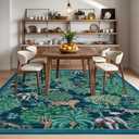 COZYLOOM 10x13 Rug for Bedroom, Washable Low Pile Non-Slip Carpet, Ultra Soft Jungle Animal Floral Modern Rug, Stain Resistant Portable Floor Cover for Nursery, Playroom, Living Room, Blue