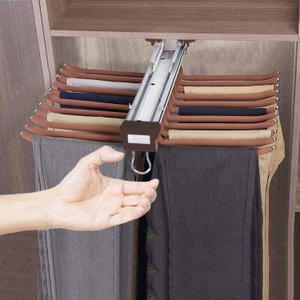 jxgzyy Pull Out Pants Rack 22 Arms Extendable Trousers Rack 23.4 x 18 Inch Sliding Pants Storage Bar for Closet Organizers Jeans Trousers Brown