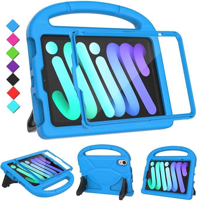 Kids Case for iPad mini 7 (A17 Pro) 2024 / Mini 6 2021, iPad mini 7th/6th Generation Case with Screen Protector, Durable Shockproof Handle Stand Protective Cover for iPad 8.3 Inch, Blue