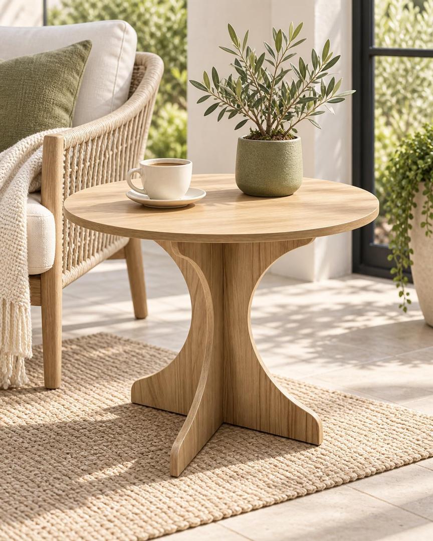 24In Walnut Round Side Table, Modern Minimalist Accent End Table with Curved Tripod Base, Compact Large Round Sofa Side Table, Easy Assembly Coffee Table for Living Room Bedroom Balcony