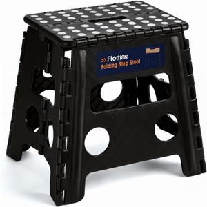 Flottian 13" Folding Step Stool for Adults and Kids Holds Up to 300 lbs, Non-Slip Folding Stools with Handle, Compact Plastic Foldable Step Stool for Bathroom, Bedroom, Kitchen Gray, 1PC (Black)