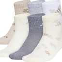 adidas Kids Cushioned Quarter Ankle Socks for Boys and Girls (6 Pairs) Durable & Comfortable (Large, Girls/Graphic/Wonder Beige/Cool Light Heather/Wonder White)