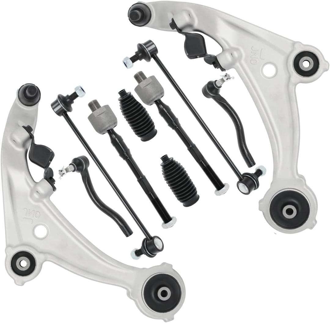 10pcs Front End Suspension Kit For 2007-2013 Nissan Altima, Lower Control Arms w/Ball Joints Inner & Outer, Tie Rods Boots Sway Bars Replacement K620195,K620196,K750094,K750095,ES800357