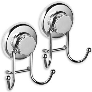 Powerful Vacuum Suction Cup Hooks - Organizer for Towel, Bathrobe and Loofah - Strong Stainless Steel Towel Hooks for Bathroom & Kitchen, Towel Hanger Storage (2 Pack) (Chrome)