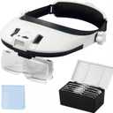 Large Lens Head Magnifier Headband Magnifying Glass with Light Hands free 8 LED Magnifier with White and Yellow Light for Close Work, Crafts, Hobby, Reading, Repairing, Sewing, Jewelry
