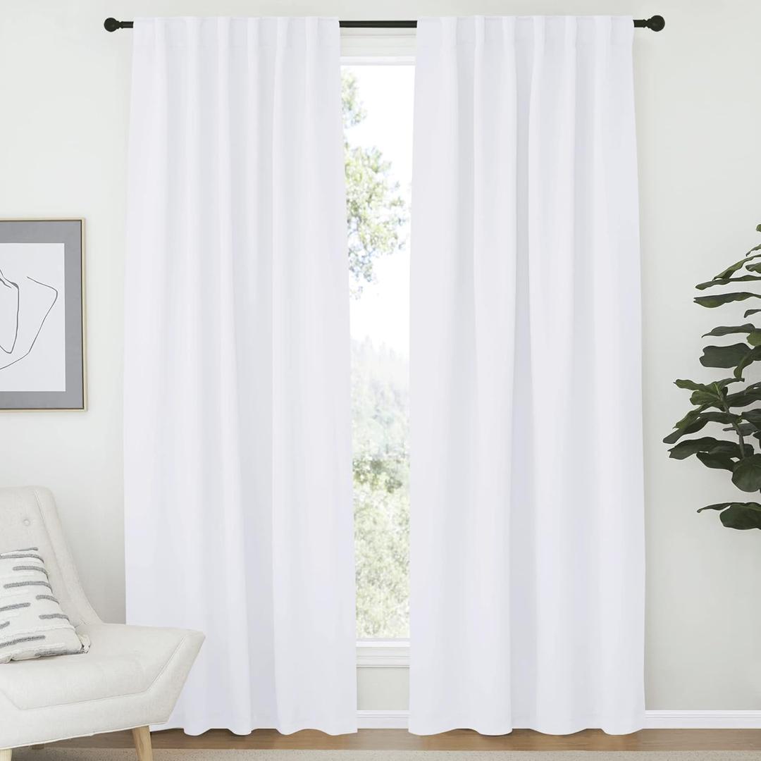 NICETOWN 50% Blackout Curtain Panels - (White Color) W52 x L72, 2 Pieces, Window Treatment Drape Panel for Dining Room