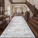 4x12 Runner Rug for Hallway, Low-Pile Wide Runner for Entryway, Long Washable Non-Slip Kitchen Rug, Soft Modern Home Decor Mat for Living, Laundry Room(4'x12', Grey/Ivory)