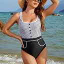 BMJL Womens Tummy Control Swimsuits Retro Vintage One Piece Bathing Suits Slimming Color Block Stripes Swimwear (Black)