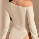 WDIRARA Women's Lace One Shoulder Long Sleeve Bodysuit Dressy Off The Shoulder Leotard Tops, Large