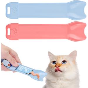 Yummy Sam 2pcs Cat Strip Feeders, Kitten Strip Squeeze Spoon for Wet Food and Liquid Snack, Cat Lickable Puree Treat Food Dispenser Pet Food Mixing Spoon Feeding Scoop for Puppies Small Pets (Blue Pink)