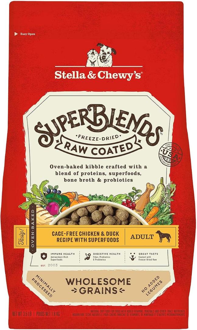 Stella & Chewy's SuperBlends Raw Blend Wholesome Grains Grass-Fed Beef, Beef Liver & Lamb Recipe with Superfoods, 21 lb. Bag, Best if used by 8/20/26