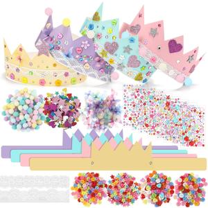 Affrolling 794 Pcs Paper Crowns DIY Princess Hats Birthday Party Crowns DIY Making Craft Kit to Decorate with Lace Gems Butterfly Button Stickers Poms for Women Ladies Nights Event Bridal Shower Party