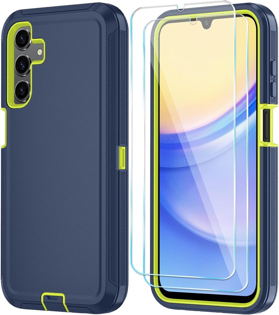 Qinmay Phone Case for Samsung Galaxy A15 5G Case with HD Screen Protector, Heavy Duty Shockproof & Dropproof 3-Layer Cover Phone Case for Galaxy A15,Bluegreen