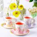 HOMIX 24 Paper Tea Cups and Plates, 7 OZ Disposable Paper Teacups and Saucer Sets for Hot and Cold Drinks for Birthday, Princess, Floral, Tea Party Decorations