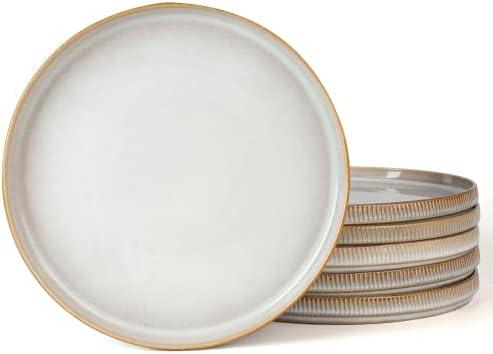 famiware Star Dinner Plates for 2, 10 inches Plate Set, Scratch Resistant, Stoneware Dinnerware, Kitchen Modern Rustic Serving Dishes, Cappuccino White