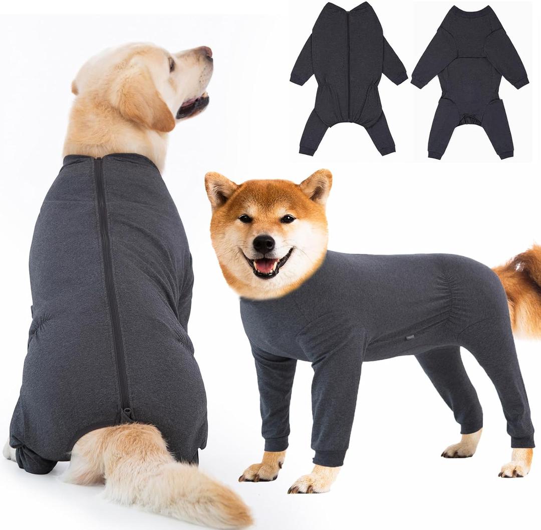 Yeapeeto Dog Onesie Surgery Recovery Suit for Large Bodysuit Dogs Pajamas PJS Full Body for Shedding, Prevent Licking, Wound Protection, Cone Alternative(2XL,Dark Grey)