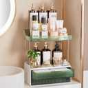 Delamu Bathroom Organizers and Storage, 2-Tier 2-Drawer Makeup Organizer Countertop, Easy to Install, Ideal for Bathroom Storage, Vanity, Large Skincare, Perfume, Present, and More, Green (1 Pack)