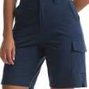 Yoglegins Women's Lightweight Hiking Cargo Shorts for Running Athletic Camping Travel Golf - Water Resistant with 5 Pockets, Medium, Navy Blue