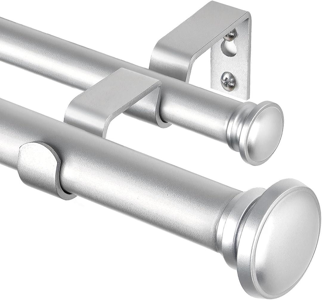 TONIAL 1 Inch Double Curtain Rods 72 to 144 Inch (6 to 12 ft), Heavy Duty Decorative Drapery Rod for Windows 69 to 140 Inch (5.75 to 11.7 ft) with Small Cap Finial, Silver