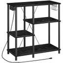 HOOBRO Bakers Rack with Power Outlet, Microwave Stand with 5 S-Shaped Hooks, Coffee Bar, Kitchen Storage Shelf, for Kitchen, Living Room, Black BB07UHB01