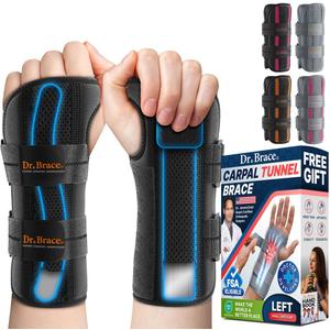 DR. BRACE Adjustable Wrist Brace Night Support for Carpal Tunnel, Doctor Developed, Upgraded with Double Splint & Therapeutic Cushion,Hand Brace for Pain Relief,Injuries,Sprains (S/M Left Hand, Black)